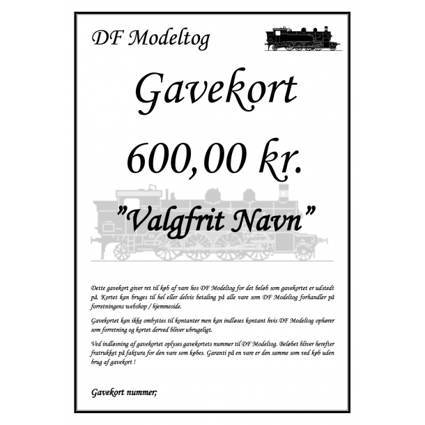 Gavekort p 600,00 kr.