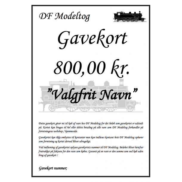 Gavekort p 800,00 kr.