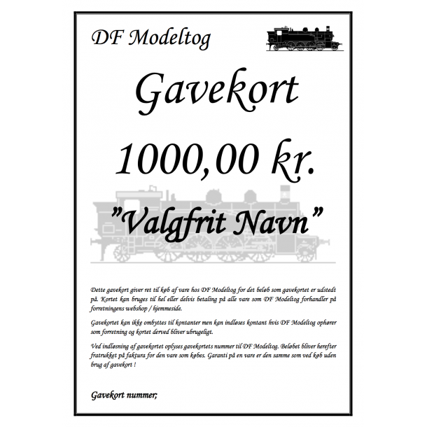 Gavekort p 1000,00 kr.